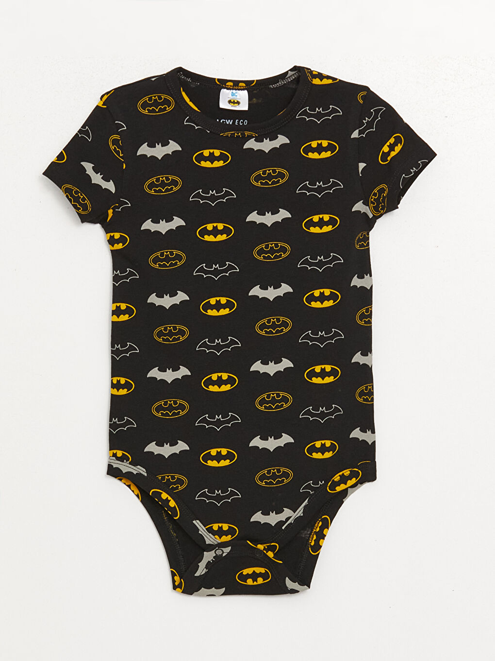 Siyah Bisiklet Yaka Kısa Kollu Batman Baskılı Erkek Bebek Çıtçıtlı Body