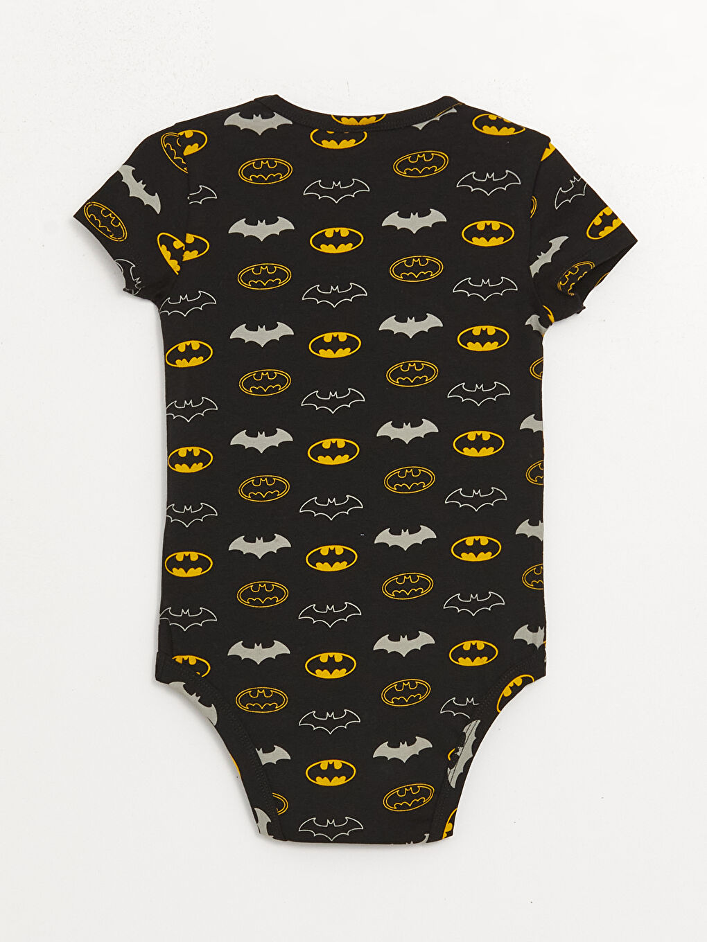 Siyah Bisiklet Yaka Kısa Kollu Batman Baskılı Erkek Bebek Çıtçıtlı Body-1