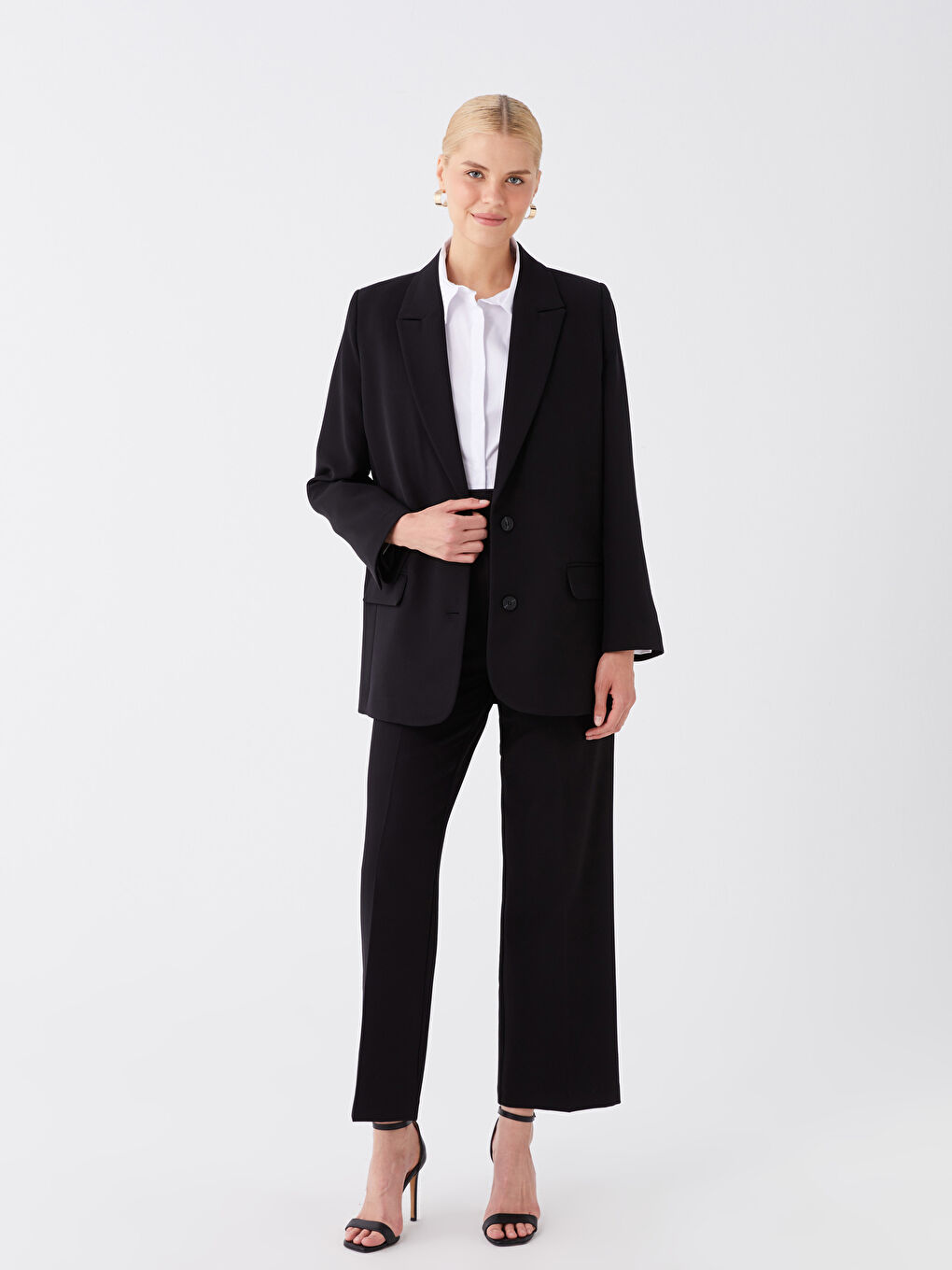 Siyah Düz Uzun Kollu Kadın Blazer Ceket-2