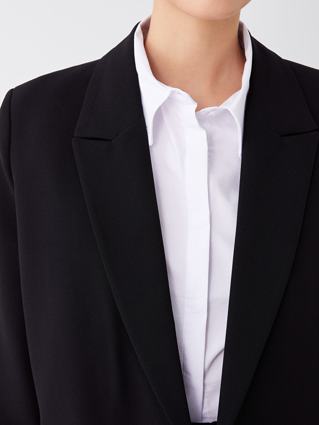 Siyah Düz Uzun Kollu Kadın Blazer Ceket-3