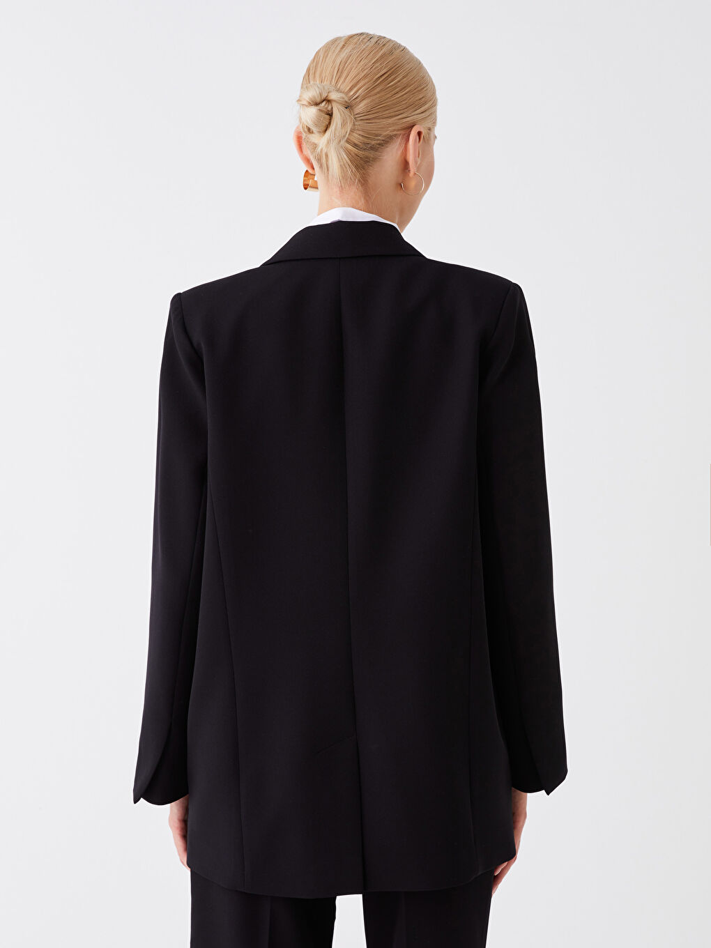 Siyah Düz Uzun Kollu Kadın Blazer Ceket-4