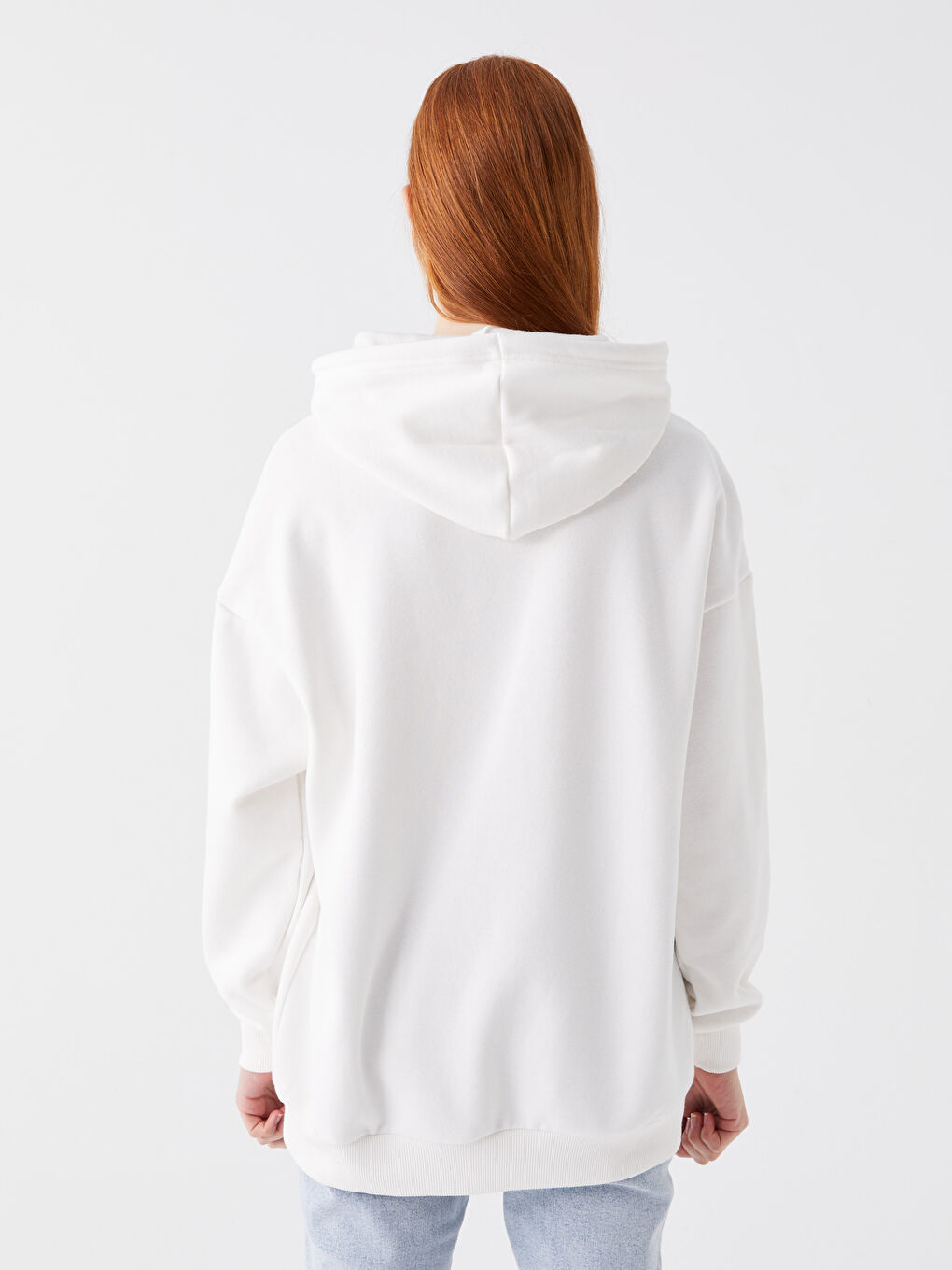 XSIDE Ekru Baskılı Oversize Kadın Kalın Hoodie - 4