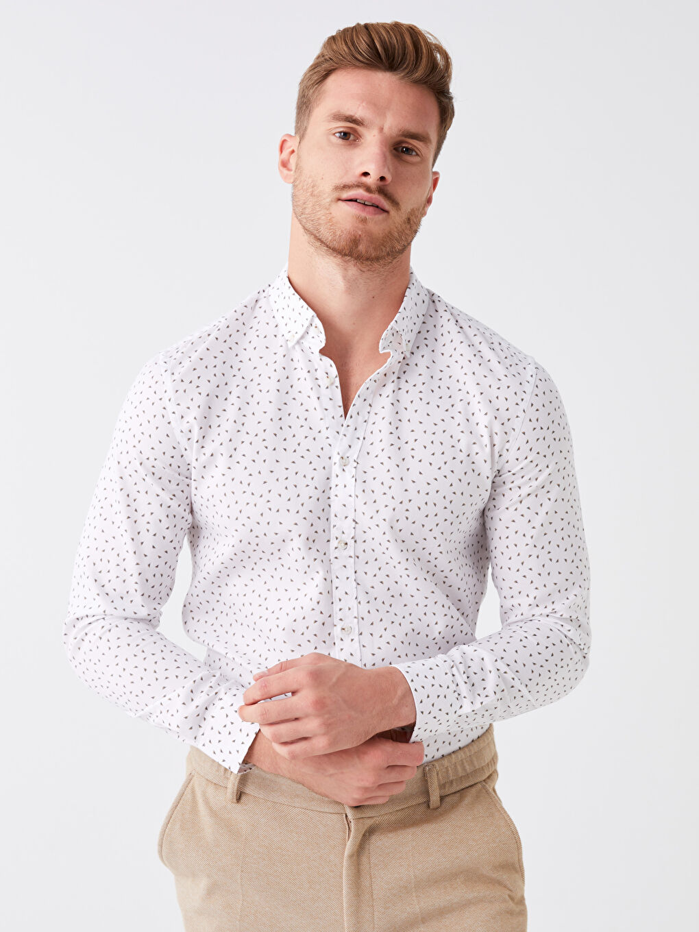 LCW Vision Slim Fit Uzun Kollu Desenli Erkek Gömlek -W3EH96Z8-Q6K