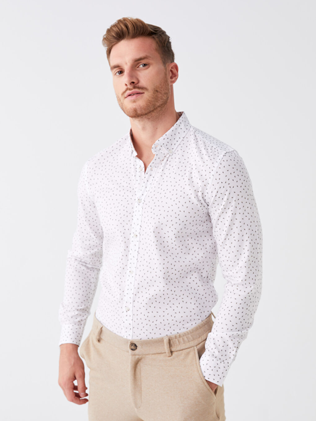 LCW Vision Slim Fit Uzun Kollu Desenli Erkek Gömlek -W3EH96Z8-Q6K