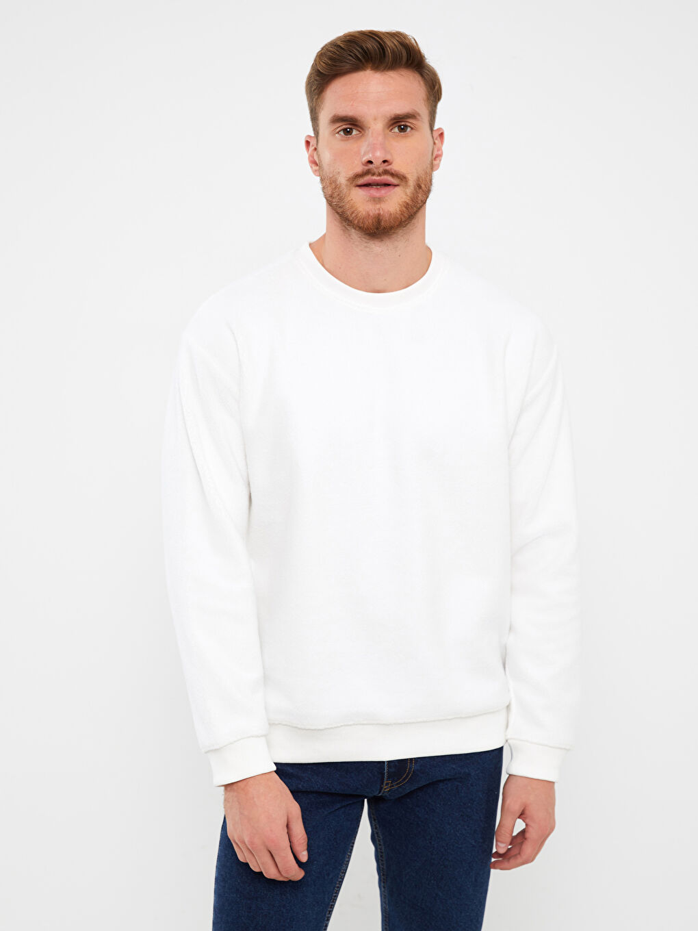 LCW Vision Ekru Bisiklet Yaka Uzun Kollu Polar Erkek Sweatshirt