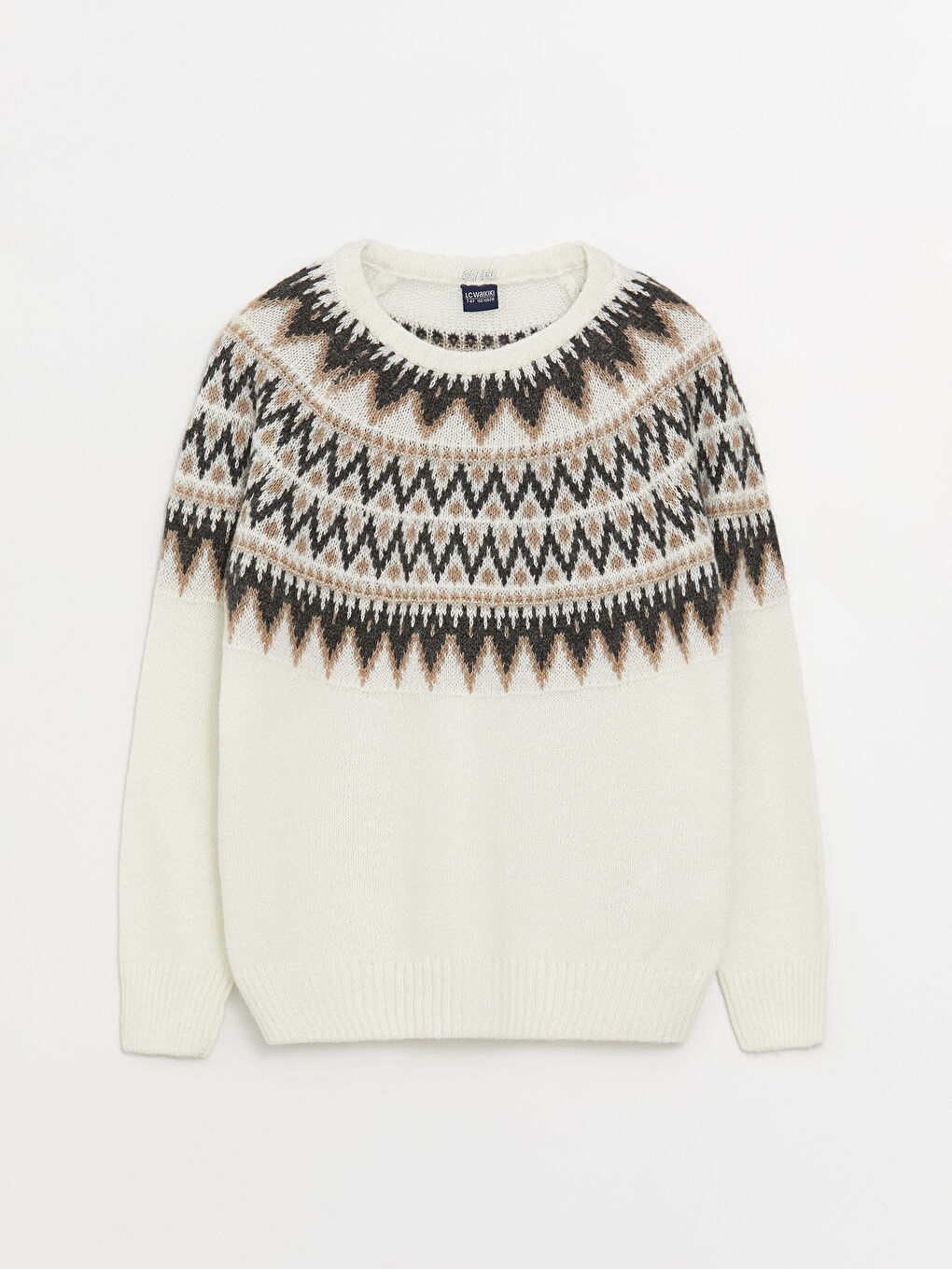 Crew Neck Patterned Long Sleeve Boy Tricot Sweater