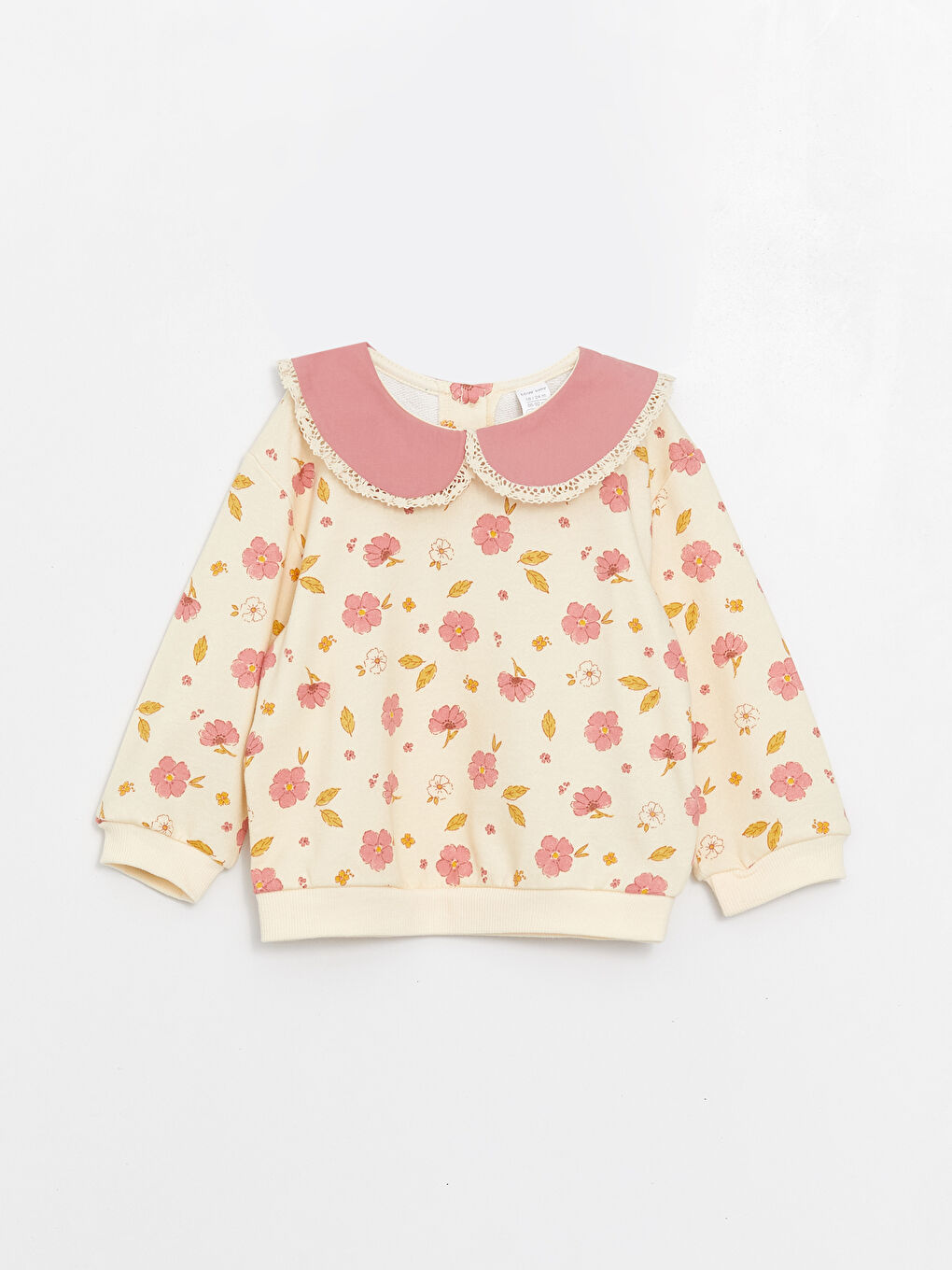 Ekru Bebe Yaka Uzun Kollu Desenli Kız Bebek Sweatshirt ve Tayt 2'li Takım-1