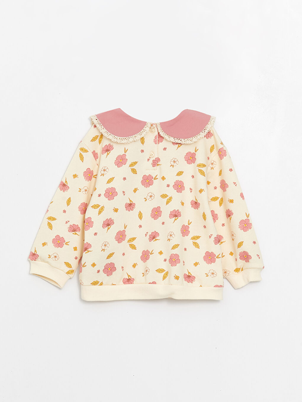 Ekru Bebe Yaka Uzun Kollu Desenli Kız Bebek Sweatshirt ve Tayt 2'li Takım-2