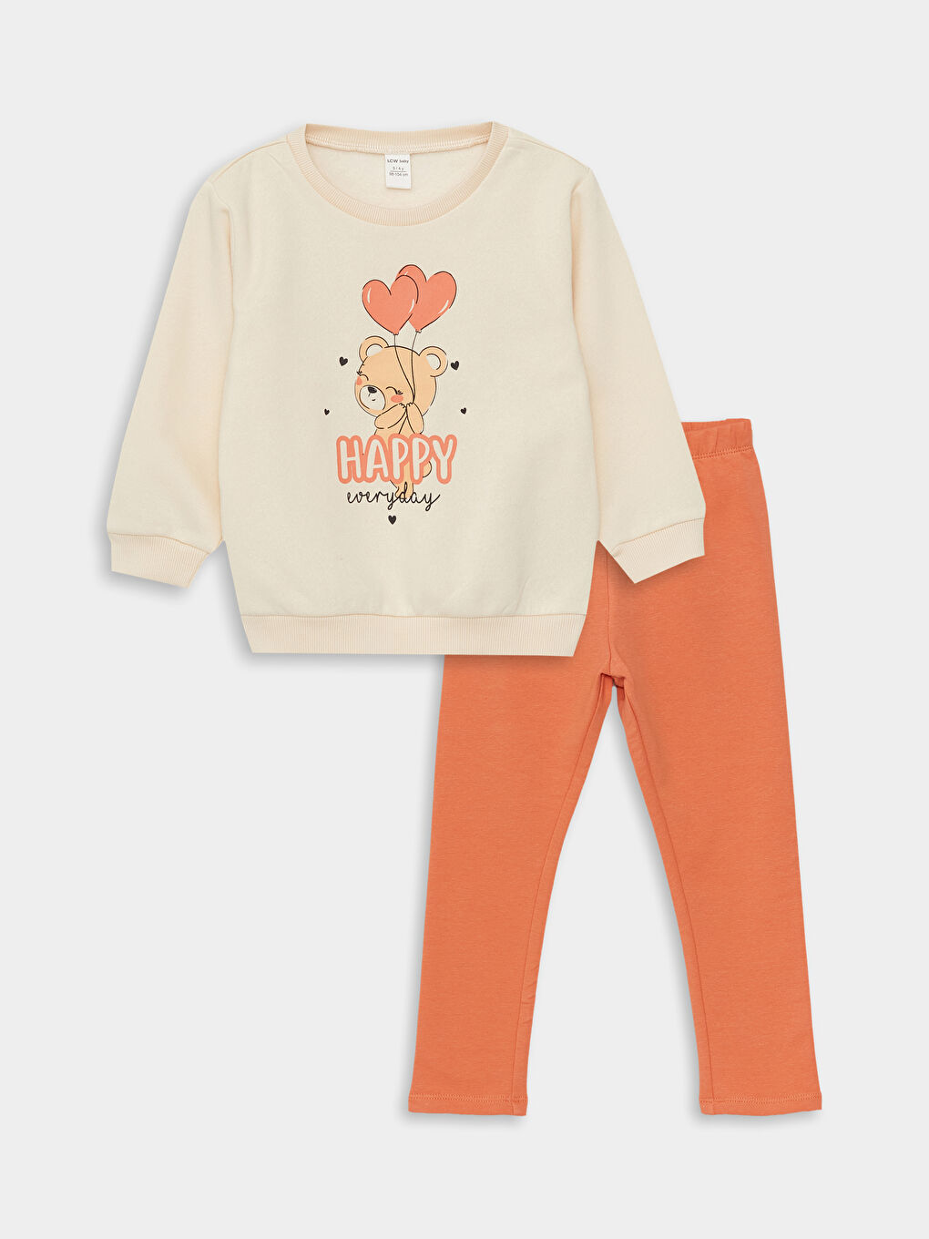 LCW baby Crew Neck Long Sleeve Printed Cotton Baby Girl Sweatshirt and Tights 2-Pack Set -W3EI85Z1-FET