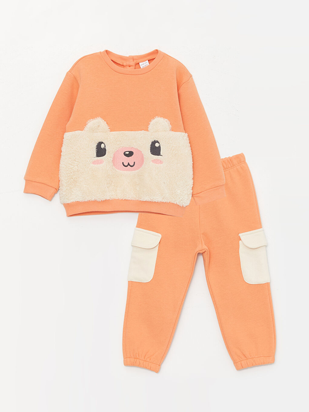 LCW baby Açık Mercan Bisiklet Yaka Kız Bebek Sweatshirt ve Eşofman Alt 2'li