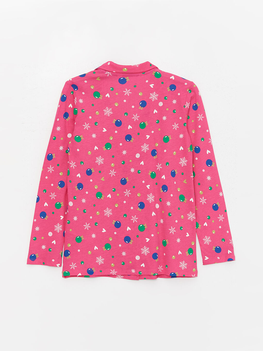 Fuşya Gömlek Yaka Desenli Kadın Pijama Üstü-1