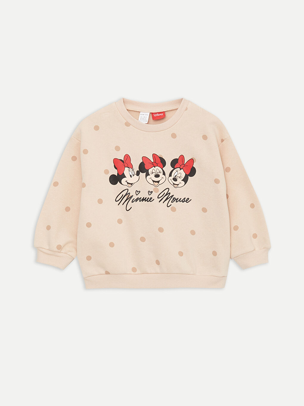 LCW baby Ekru Baskılı Bisiklet Yaka Uzun Kollu Minnie Mouse Baskılı Kız Bebek Sweatshirt ve Tayt 2'li Takım - 1