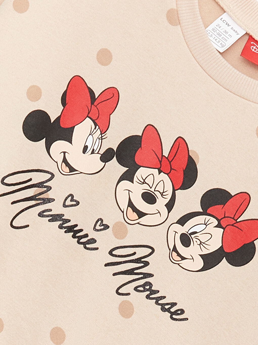 LCW baby Ekru Baskılı Bisiklet Yaka Uzun Kollu Minnie Mouse Baskılı Kız Bebek Sweatshirt ve Tayt 2'li Takım - 5