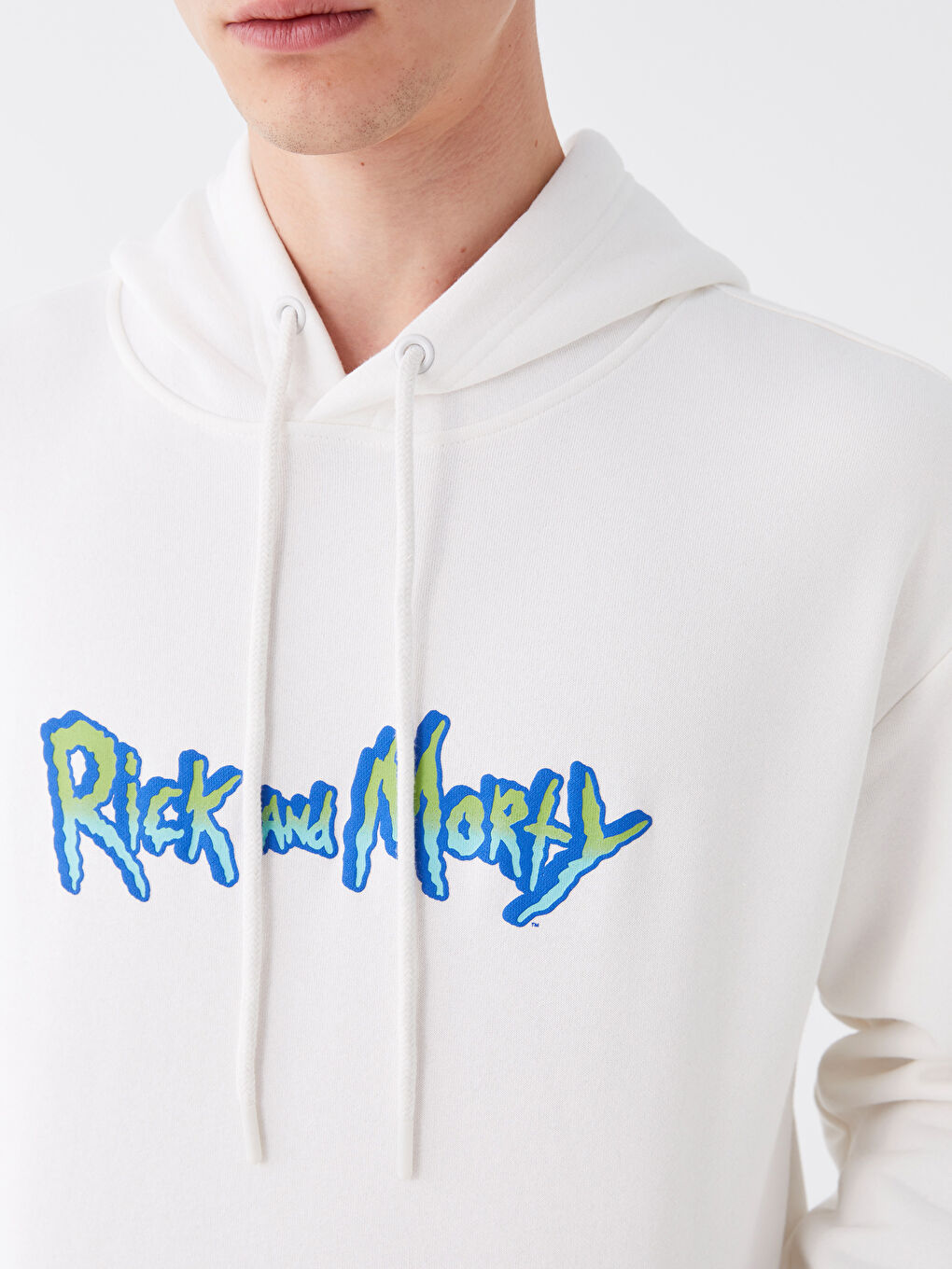 XSIDE Kırık Beyaz Uzun Kollu Rick and Morty Baskılı Erkek Hoodie - 3