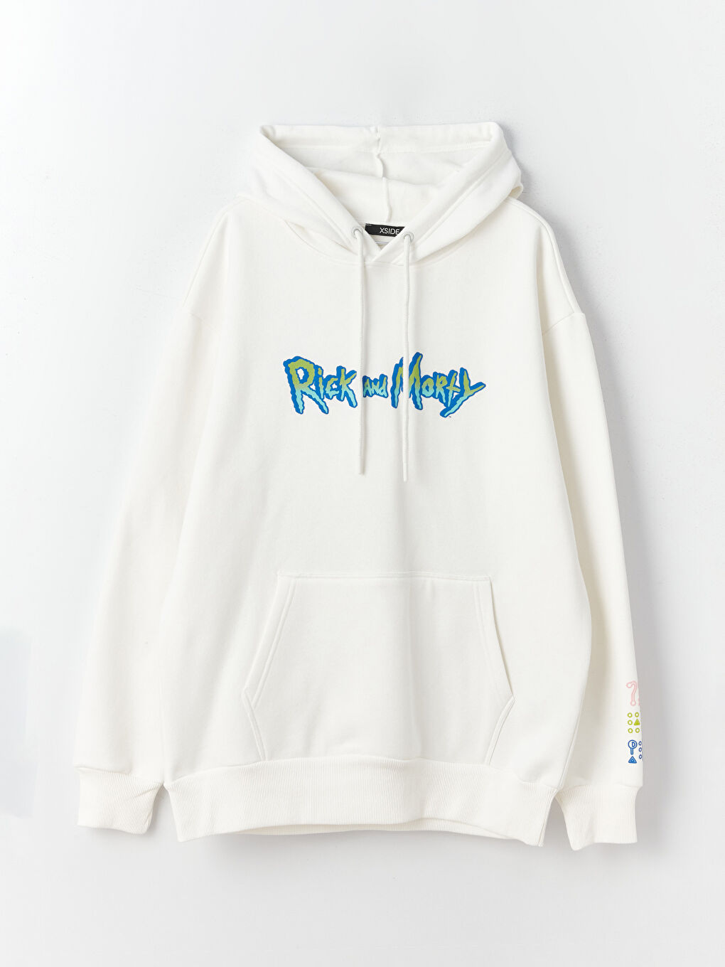 XSIDE Kırık Beyaz Uzun Kollu Rick and Morty Baskılı Erkek Hoodie - 5