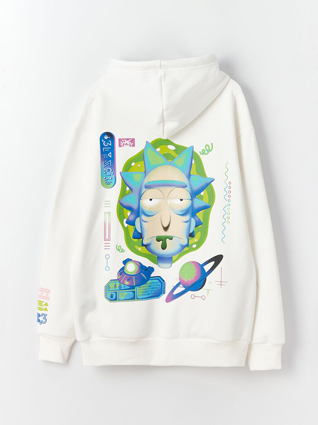 XSIDE Kırık Beyaz Uzun Kollu Rick and Morty Baskılı Erkek Hoodie - 7