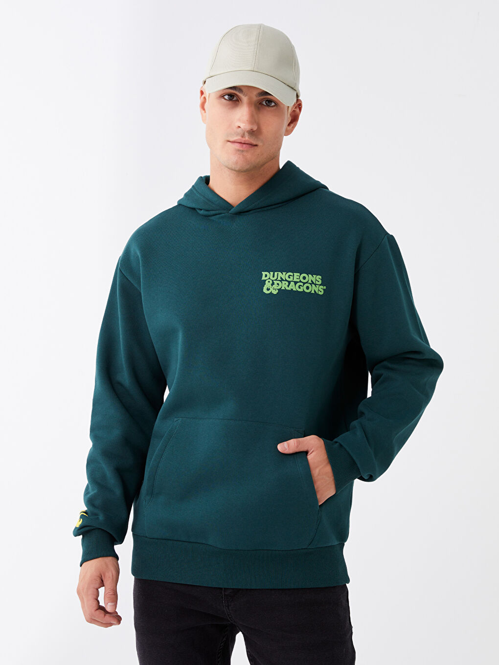 XSIDE Yeşil Uzun Kollu Dungeons & Dragons Baskılı Erkek Hoodie - 1