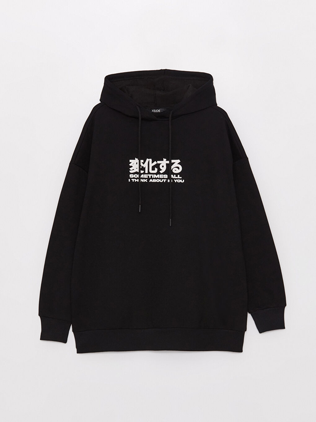 XSIDE Yeni Siyah Baskılı Oversize Kadın Kalın Hoodie - 5