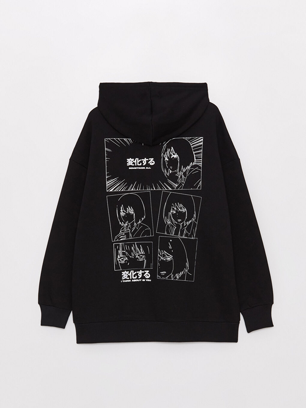 XSIDE Yeni Siyah Baskılı Oversize Kadın Kalın Hoodie - 7