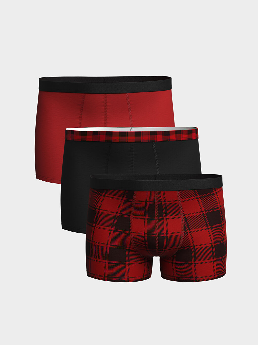 Kırmızı Standart Kalıp Pamuklu Esnek Erkek Boxer 3'lü