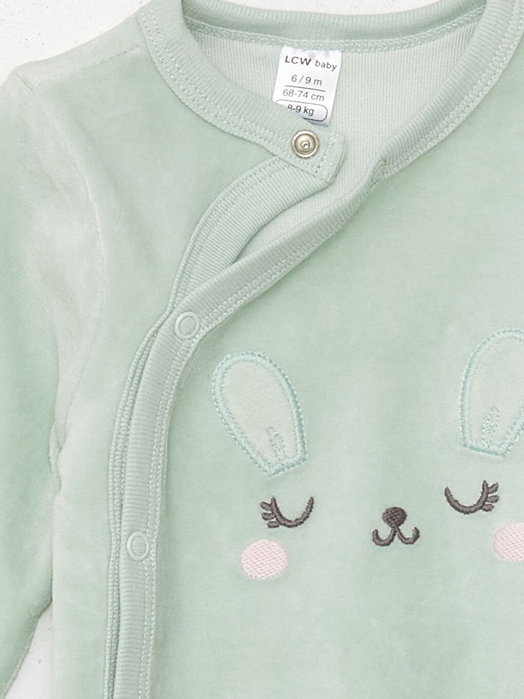 سلوبيت قطيفة بياقة دائرية بتفاصيل تطريز للبنات الرضع (من عمر ٠-١٢ شهر بجرابات، و بعد ١٢ شهر من غير جرابات)-2