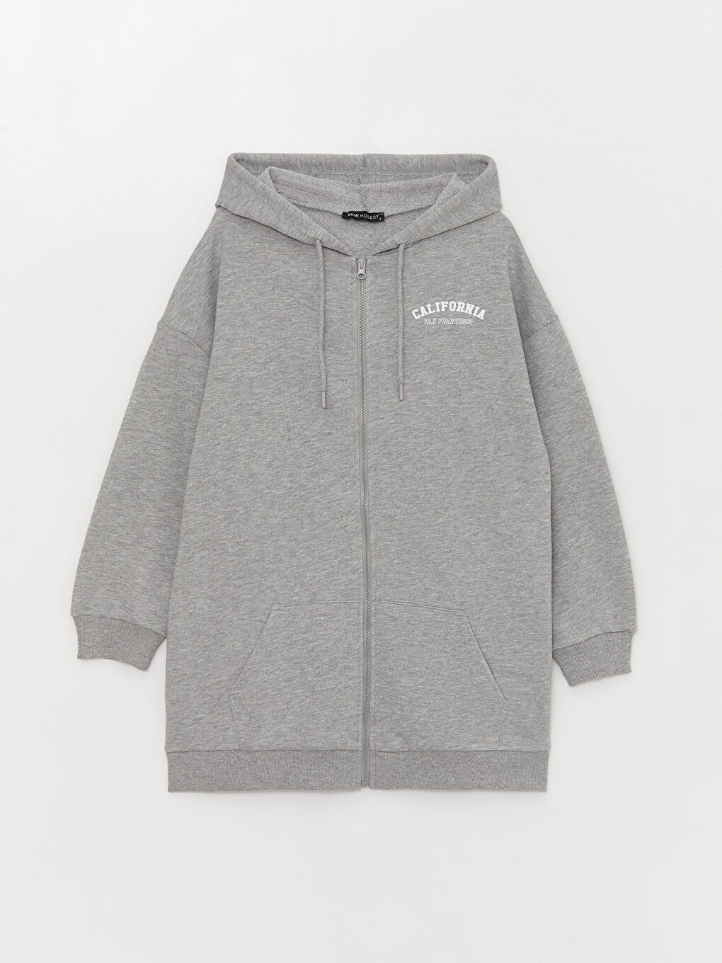 Gri Kapüşonlu Baskılı Uzun Kollu Oversize Kadın Spor Hırka-5