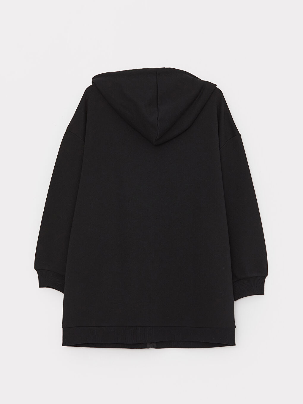 Siyah Kapüşonlu Baskılı Uzun Kollu Oversize Kadın Fermuarlı Sweatshirt-6