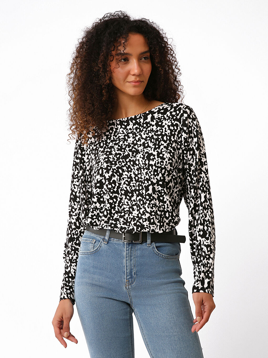 Crew Neck Patterned Long Sleeve Women's T-Shirt