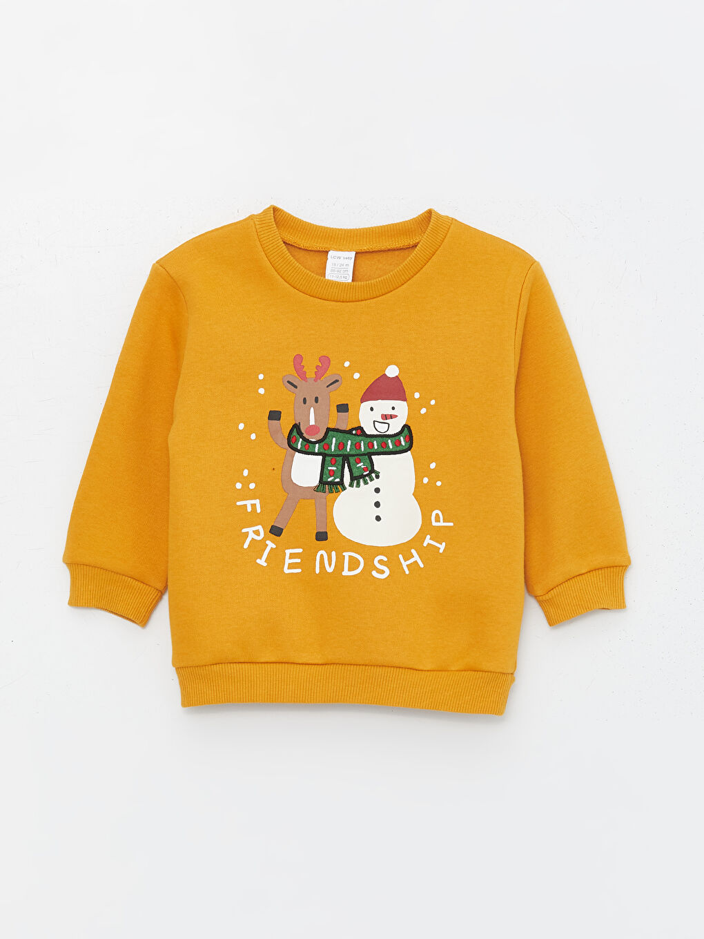 LCW baby Koyu Sarı Bisiklet Yaka Yılbaşı Temalı Uzun Kollu Erkek Bebek Sweatshirt