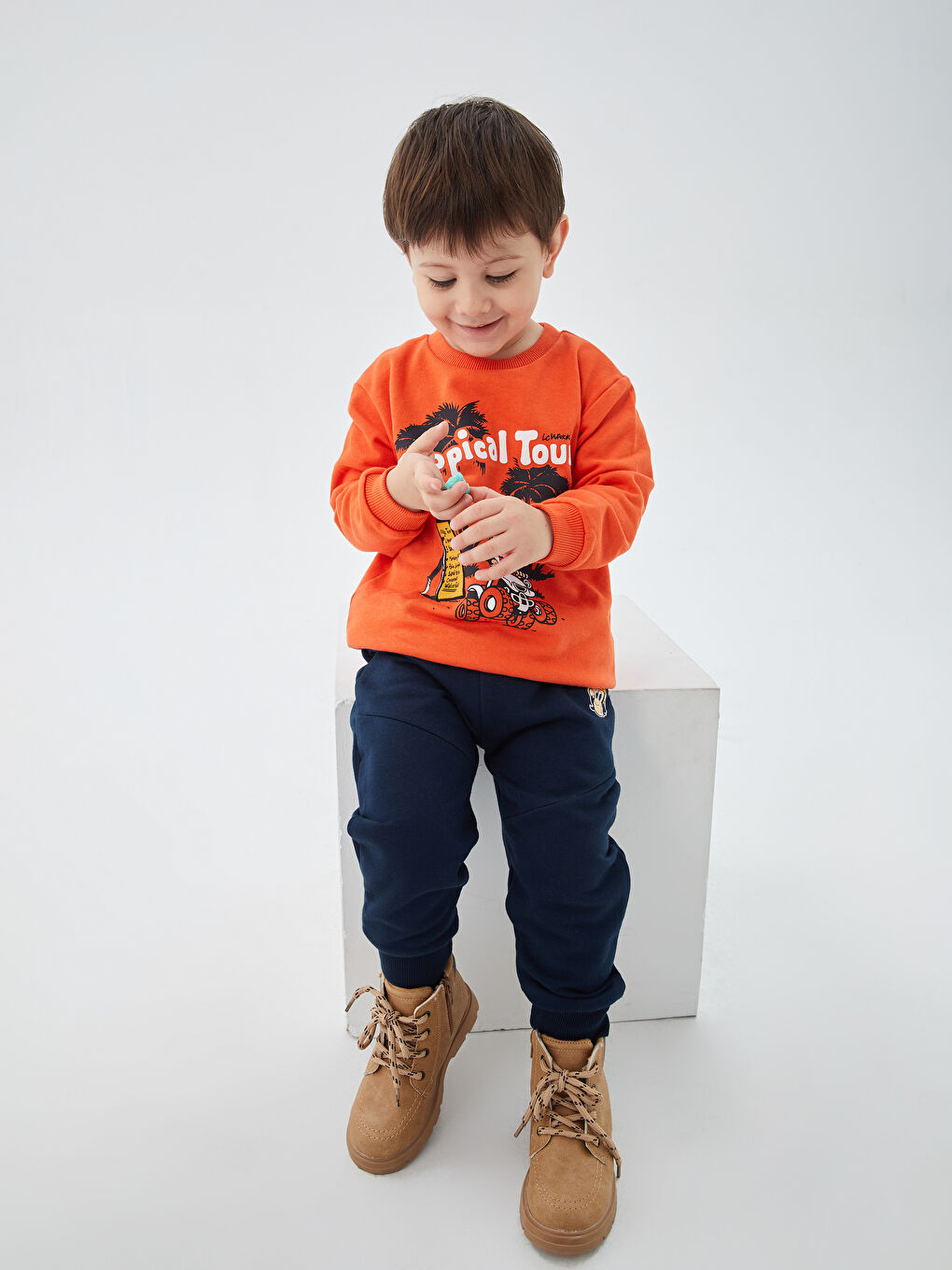 Nostalgic Monkey Printed Baby Boy Jogger Tracksuit Bottom With Elastic Waist -W3EL91Z1-RFF
