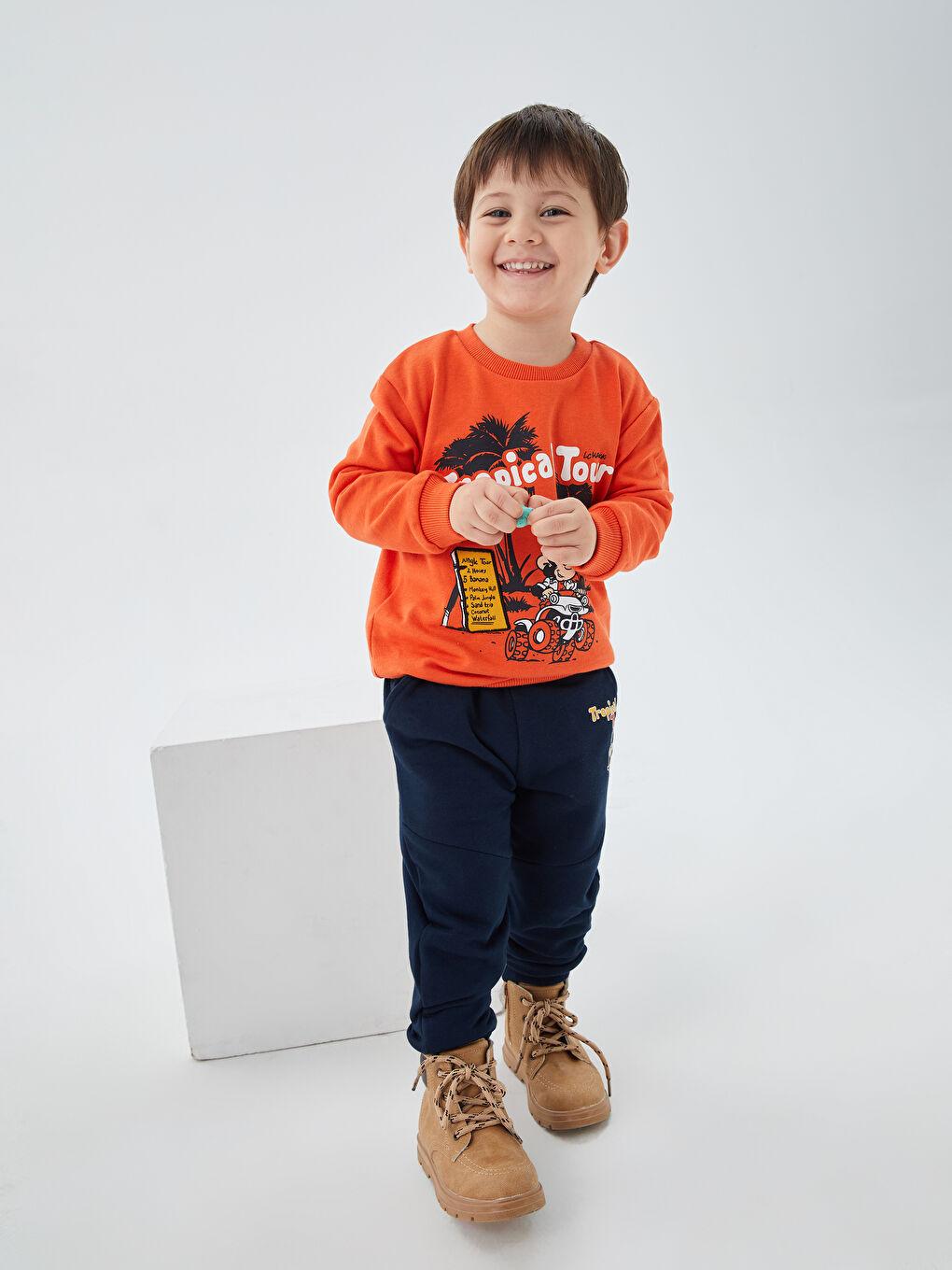 Nostalgic Monkey Printed Baby Boy Jogger Tracksuit Bottom With Elastic Waist -W3EL91Z1-RFF