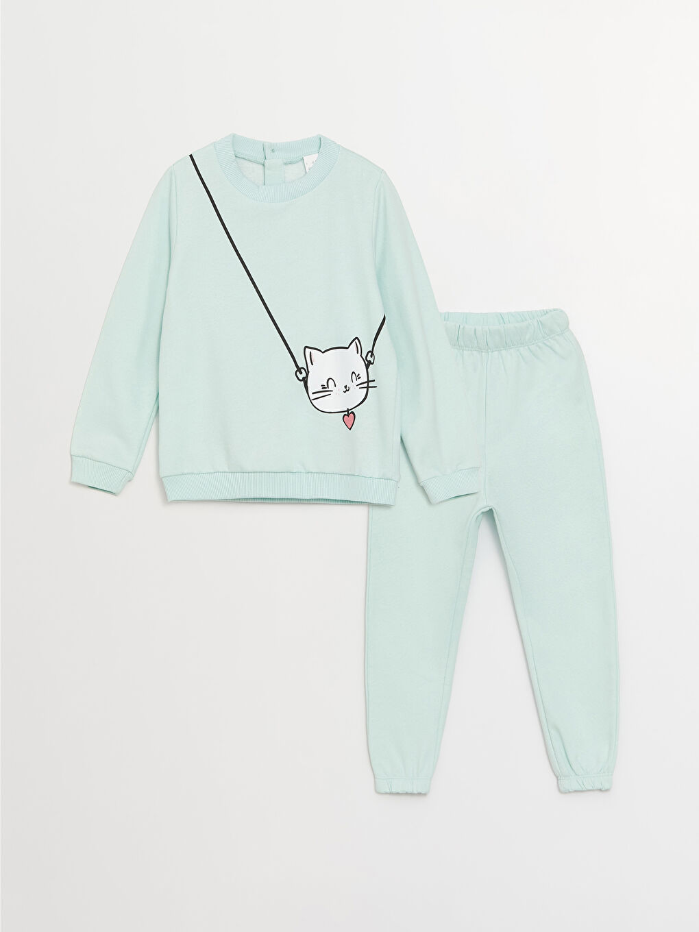 Yeşil Bisiklet Yaka Uzun Kollu Kız Bebek Sweatshirt ve Pantolon 2'li Takım