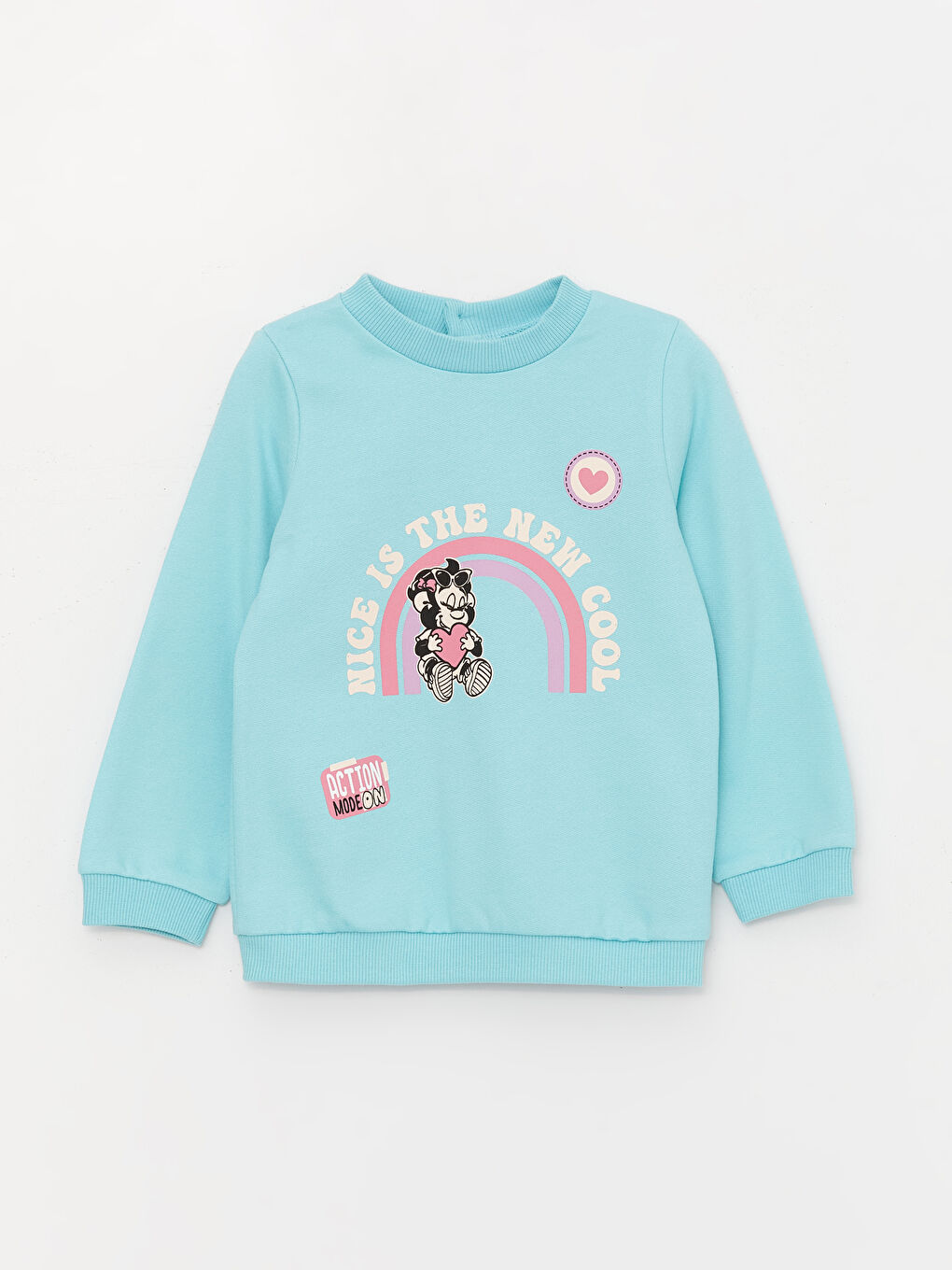 Turkuaz Bisiklet Yaka Uzun Kollu Kız Bebek Sweatshirt ve Pantolon 2'li Takım-1