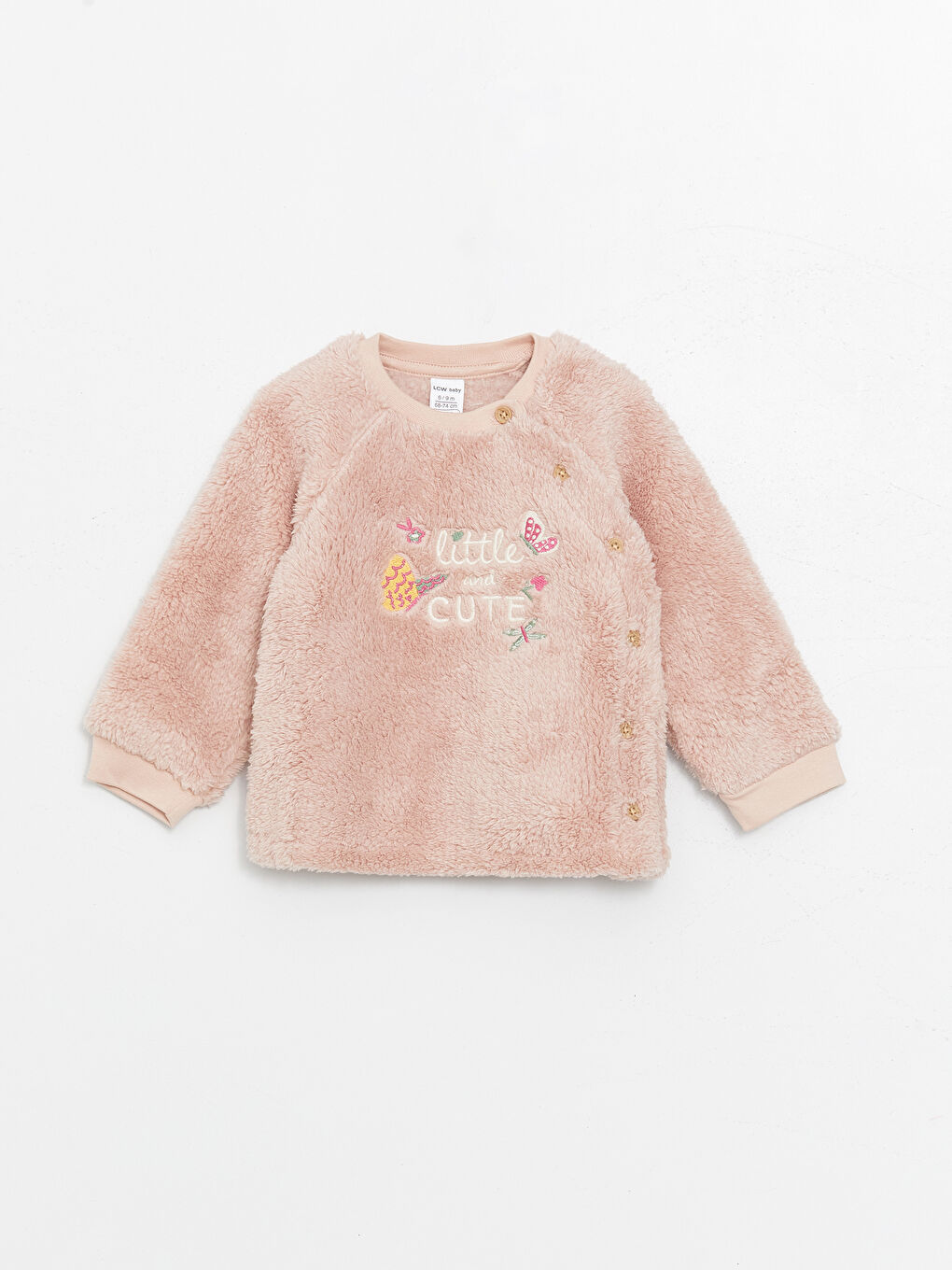 Crew Neck Long Sleeve Printed Plush Baby Girl Cardigan and Pants Set of 2-1
