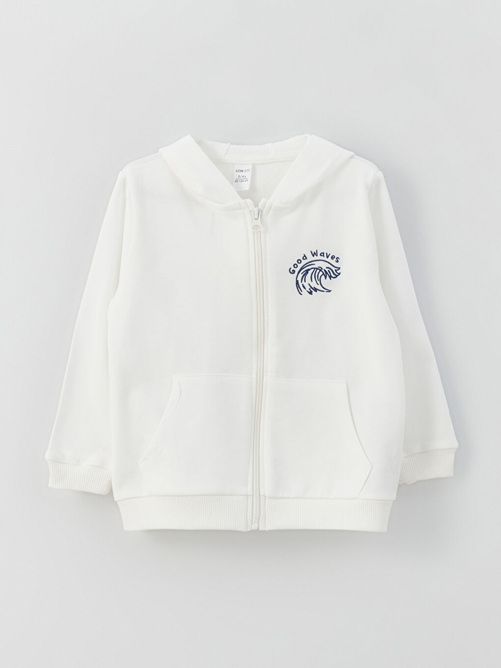 Beyaz Kapüşonlu Baskılı Uzun Kollu Erkek Bebek Fermuarlı Sweatshirt