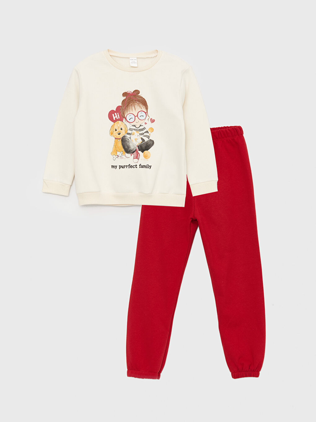 LCW baby Ten Rengi Bisiklet Yaka Baskılı Kız Bebek Sweatshirt ve Pantolon