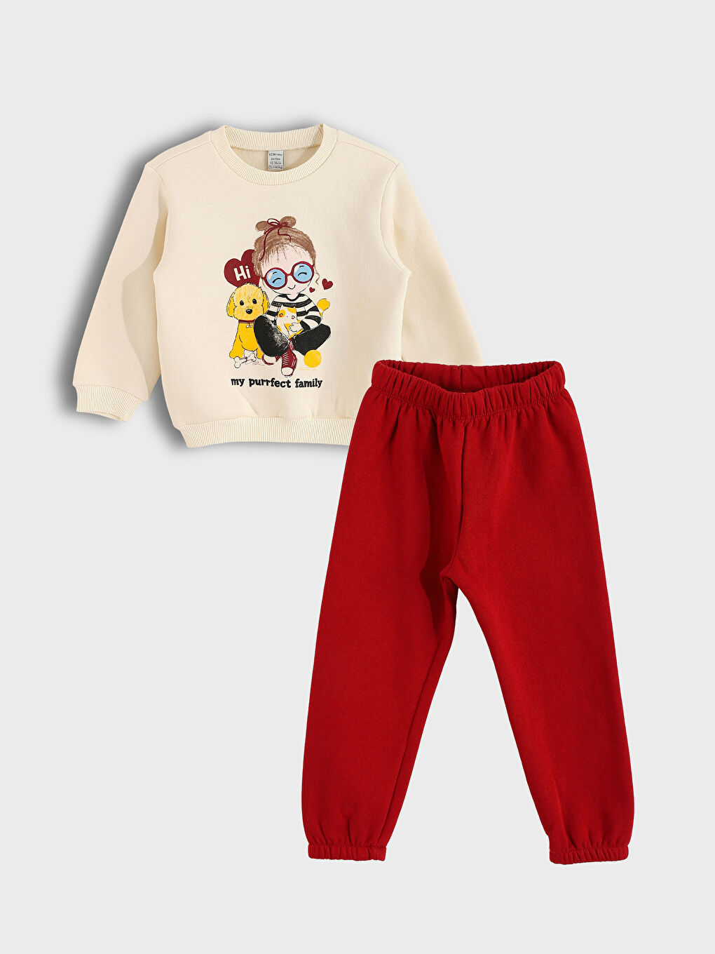 Crew Neck Printed Baby Girl Sweatshirt and Pants-1