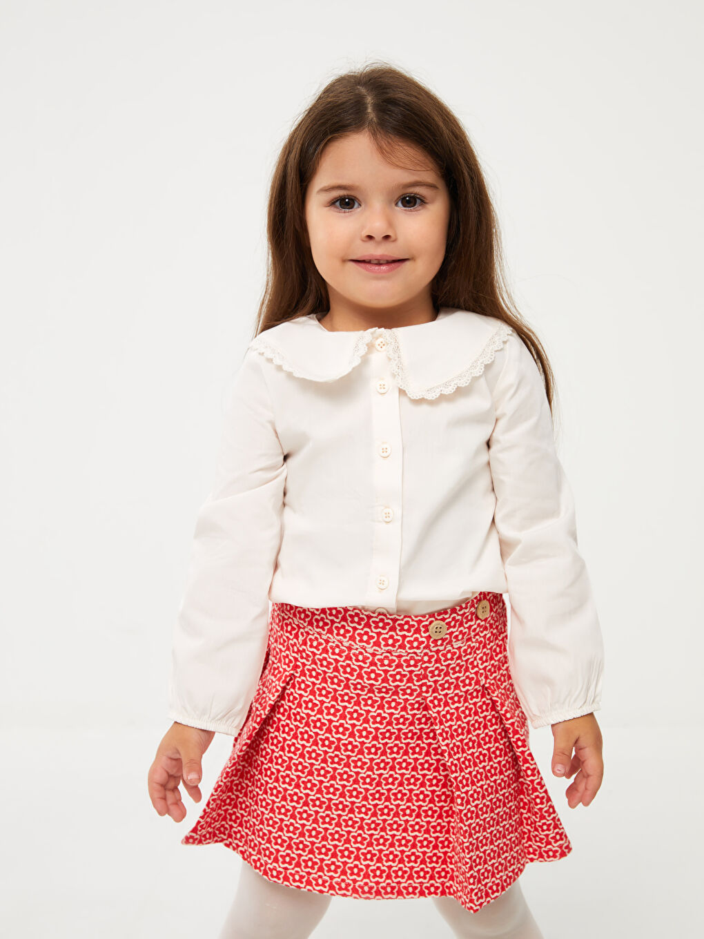 Ekru Bebe Yaka Kız Bebek Gömlek-1