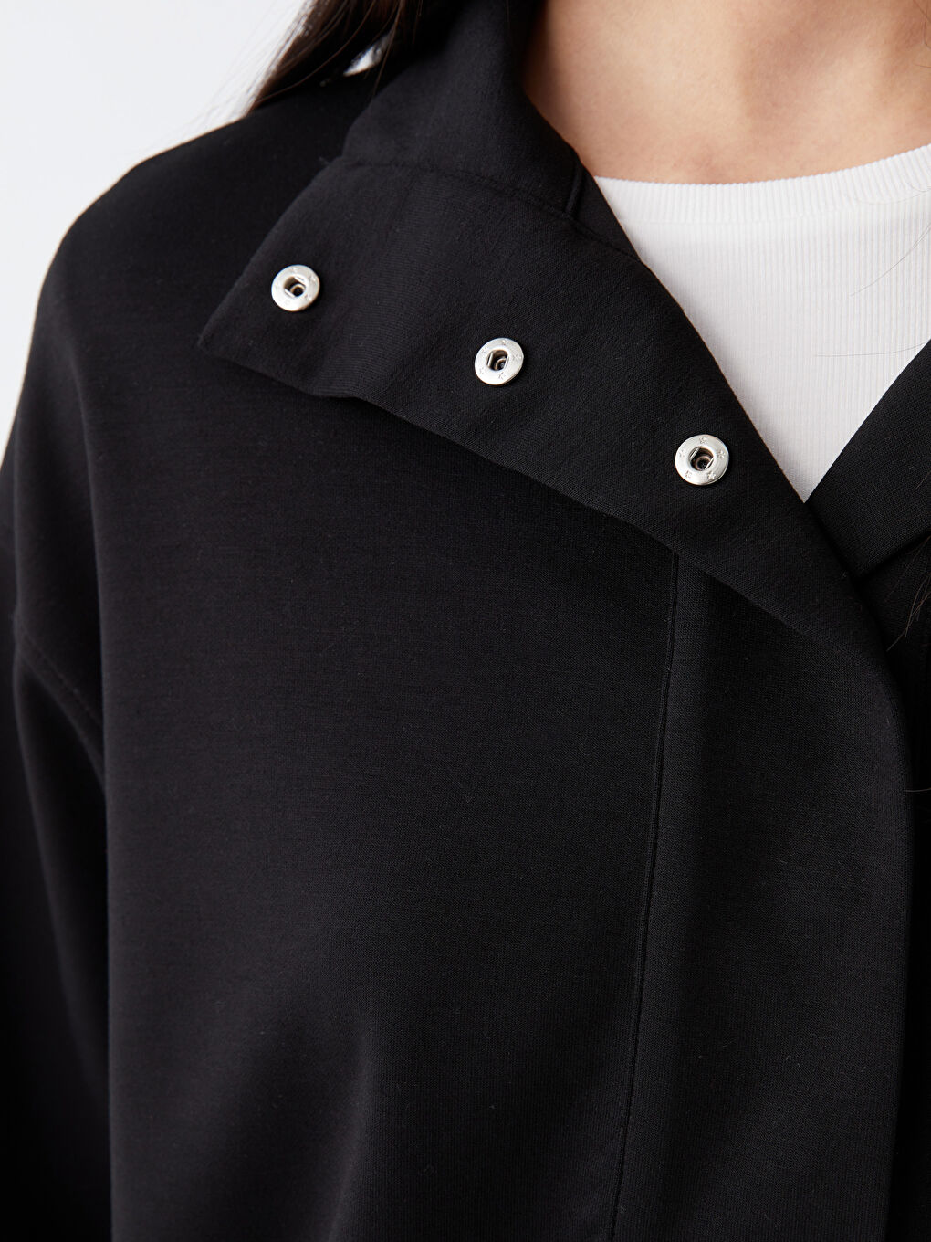Siyah Dik Yaka Düz Uzun Kollu Kadın Tunik-3