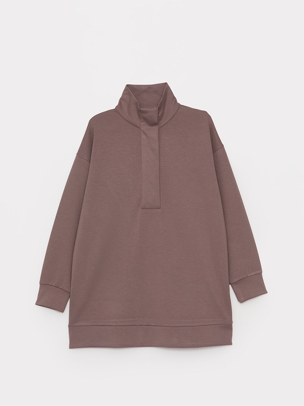 Mürdüm Dik Yaka Düz Uzun Kollu Kadın Tunik-5