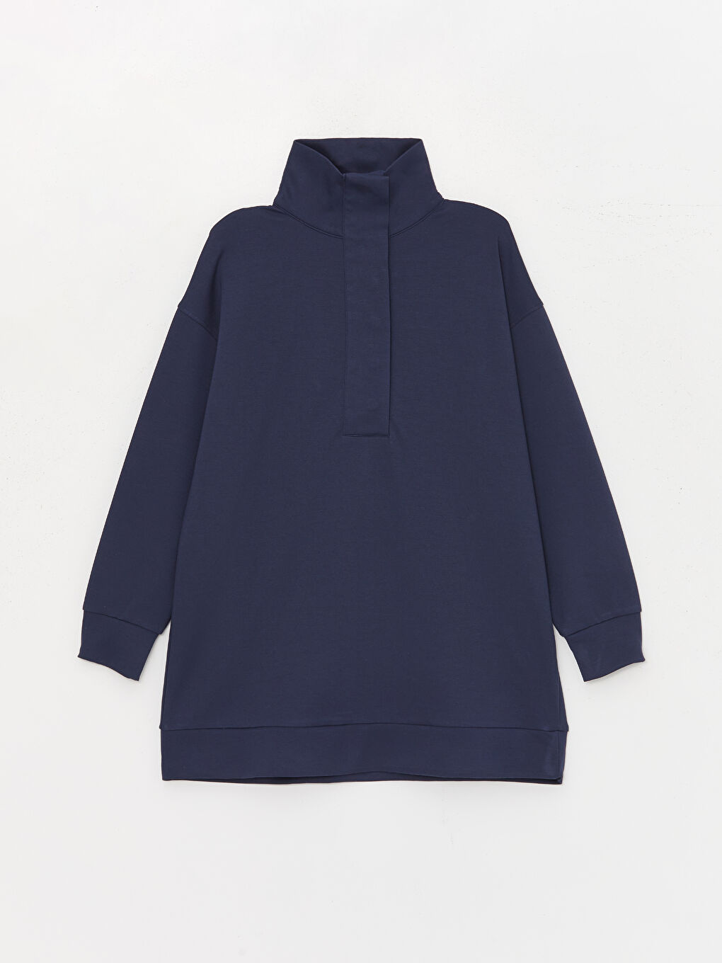 Lacivert Dik Yaka Düz Uzun Kollu Kadın Tunik-5