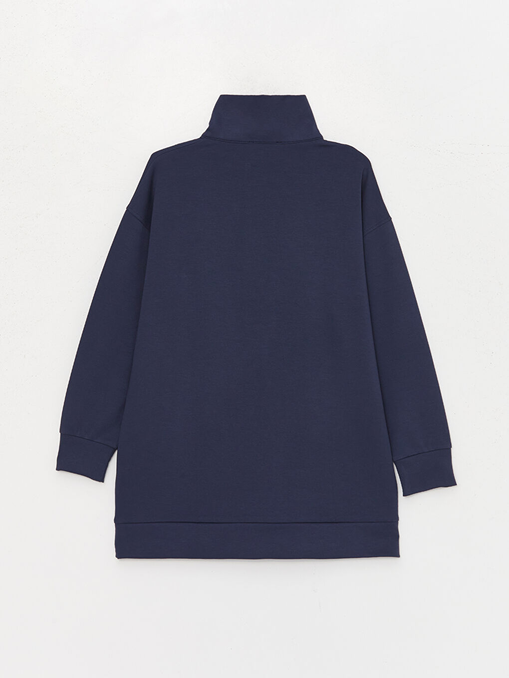 Lacivert Dik Yaka Düz Uzun Kollu Kadın Tunik-6