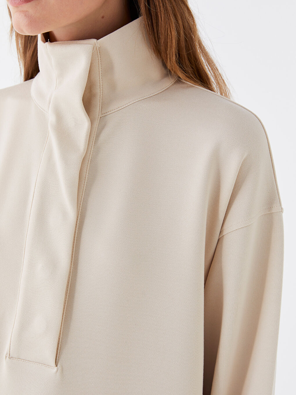 تونيك كم طويل سادة بياقة قمع للسيدات-3