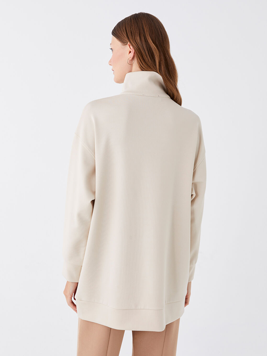 تونيك كم طويل سادة بياقة قمع للسيدات-4