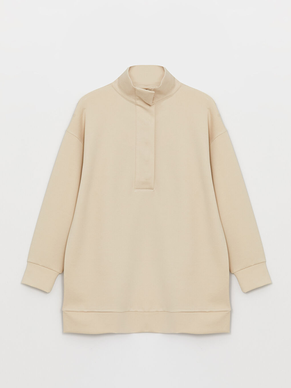 تونيك كم طويل سادة بياقة قمع للسيدات-5