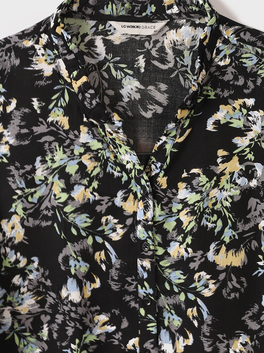 Women's Floral Shirt with Grandad Collar-2