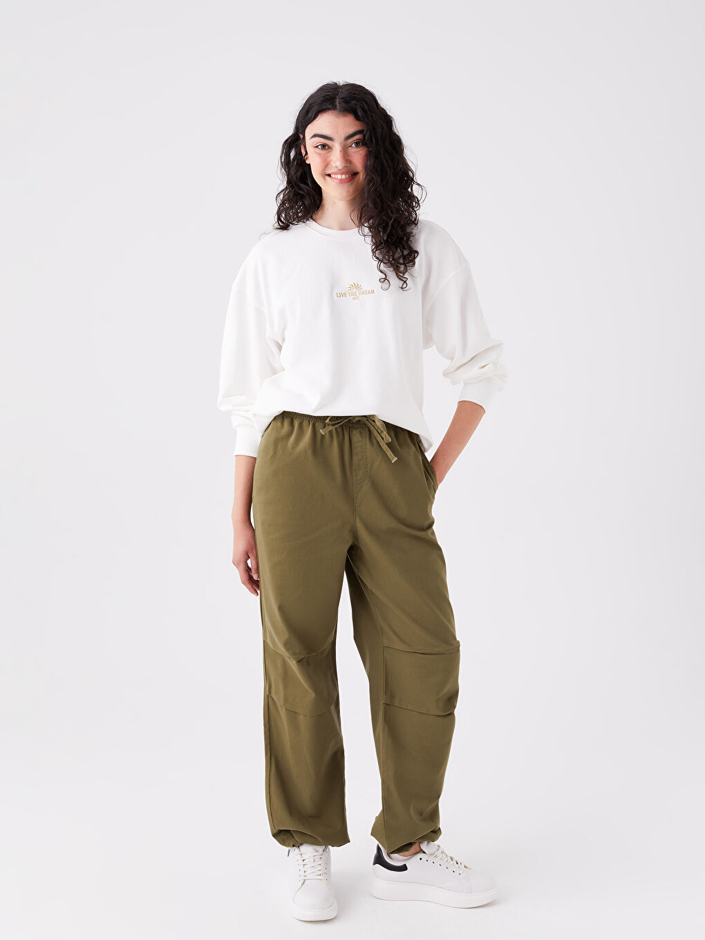 LCW Vision Elasticated Waist Relaxed Fit Women's Trousers -W3EN69Z8-H1Z