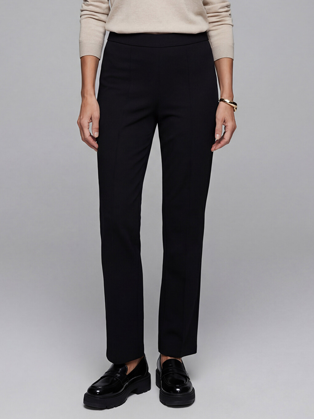 Elasticated Waist Plain Wide Leg Women's Trousers-1