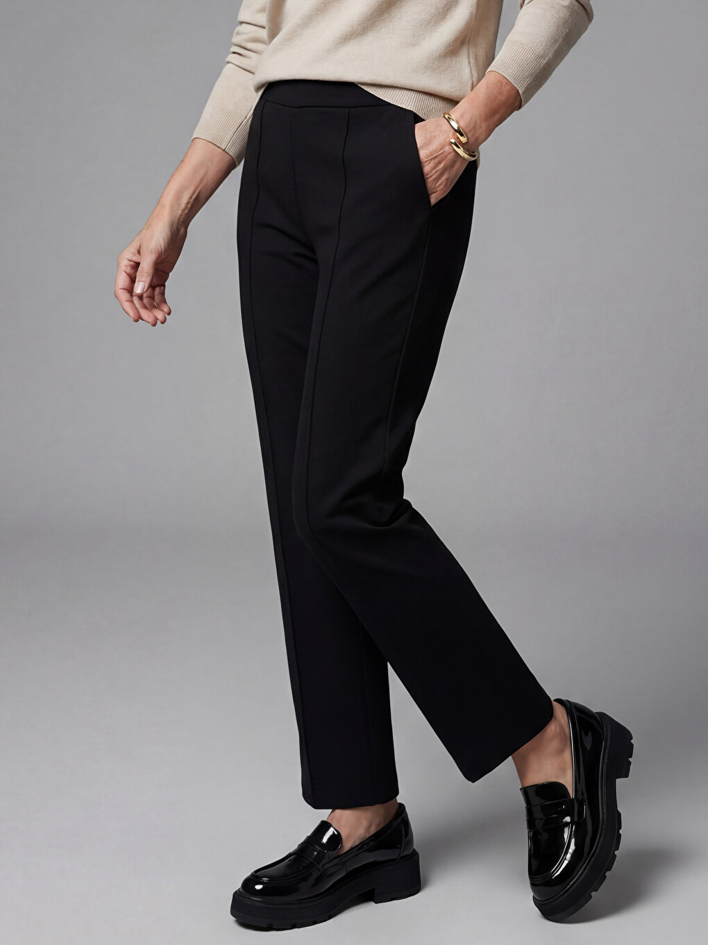 Elasticated Waist Plain Wide Leg Women's Trousers-2