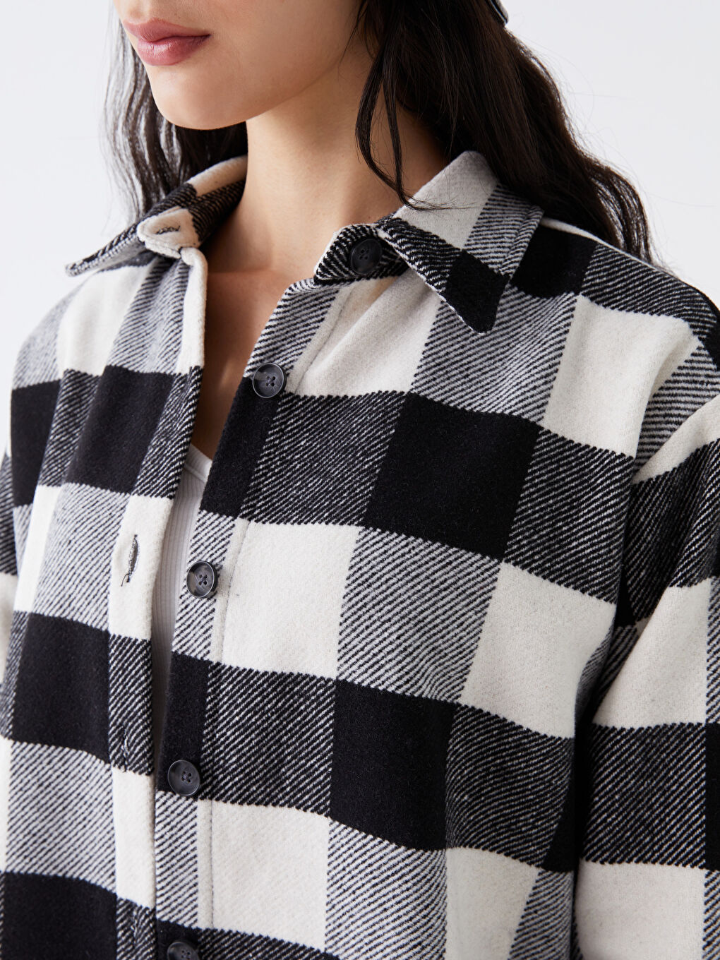 Siyah Ekose Uzun Kollu Oversize Kadın Gömlek-3